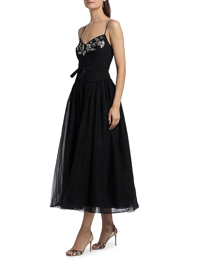 Freddie Embroidered Tulle Midi-Dress