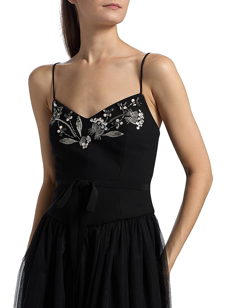 Freddie Embroidered Tulle Midi-Dress