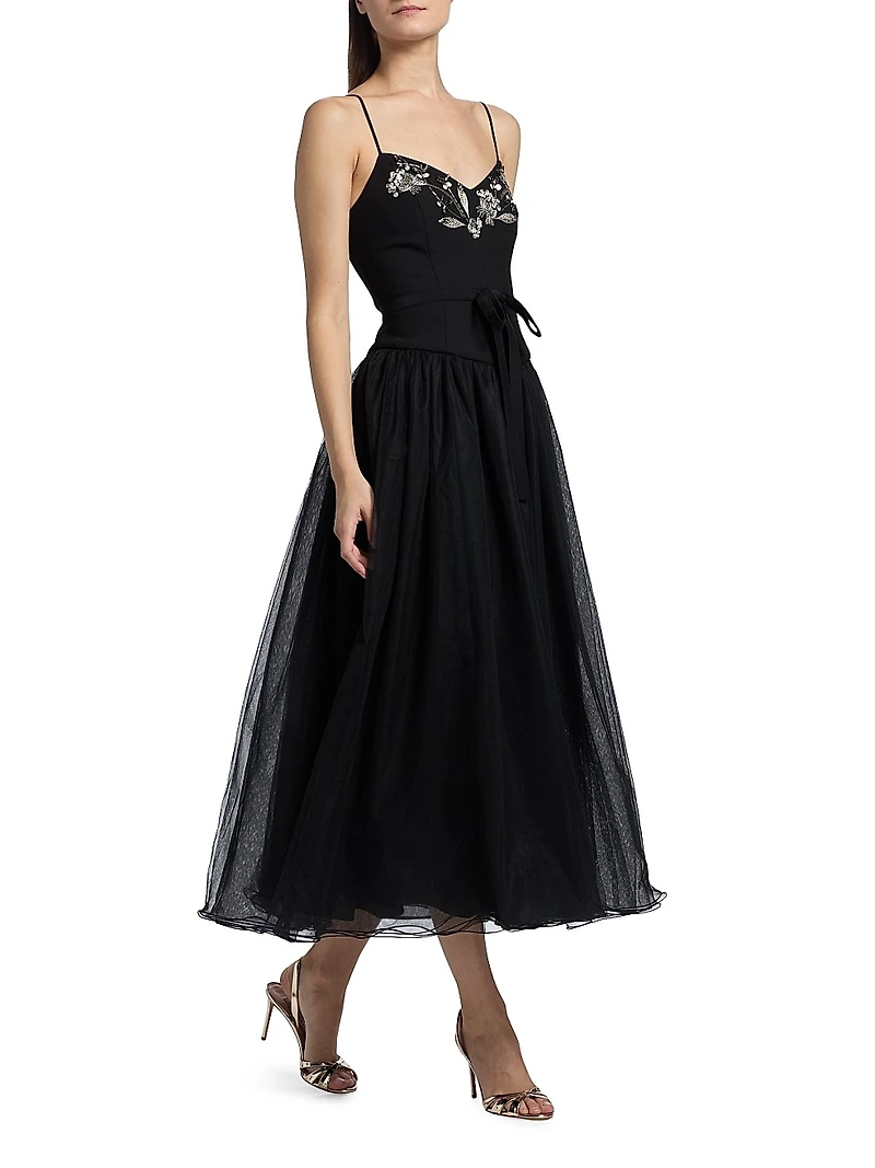 Freddie Embroidered Tulle Midi-Dress