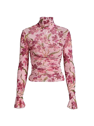 Lucy Floral Fitted Long-Sleeve Ruched Top