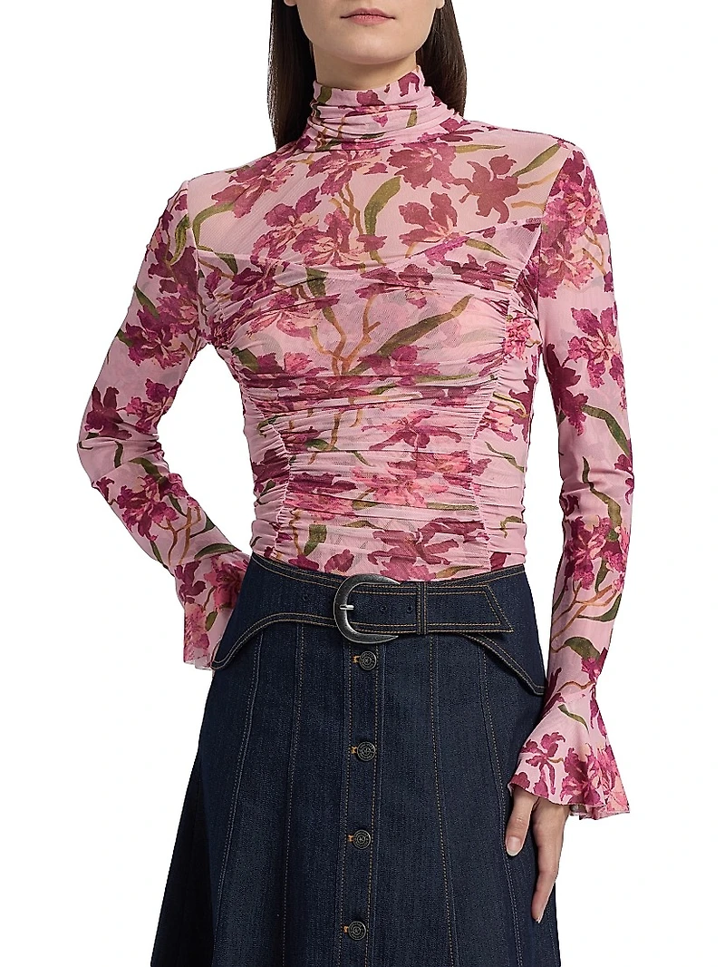 Lucy Floral Fitted Long-Sleeve Ruched Top