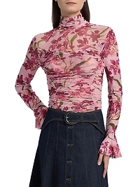 Lucy Floral Fitted Long-Sleeve Ruched Top