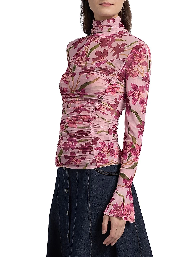 Lucy Floral Fitted Long-Sleeve Ruched Top