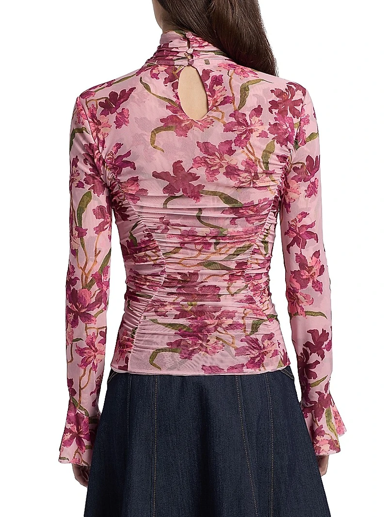 Lucy Floral Fitted Long-Sleeve Ruched Top