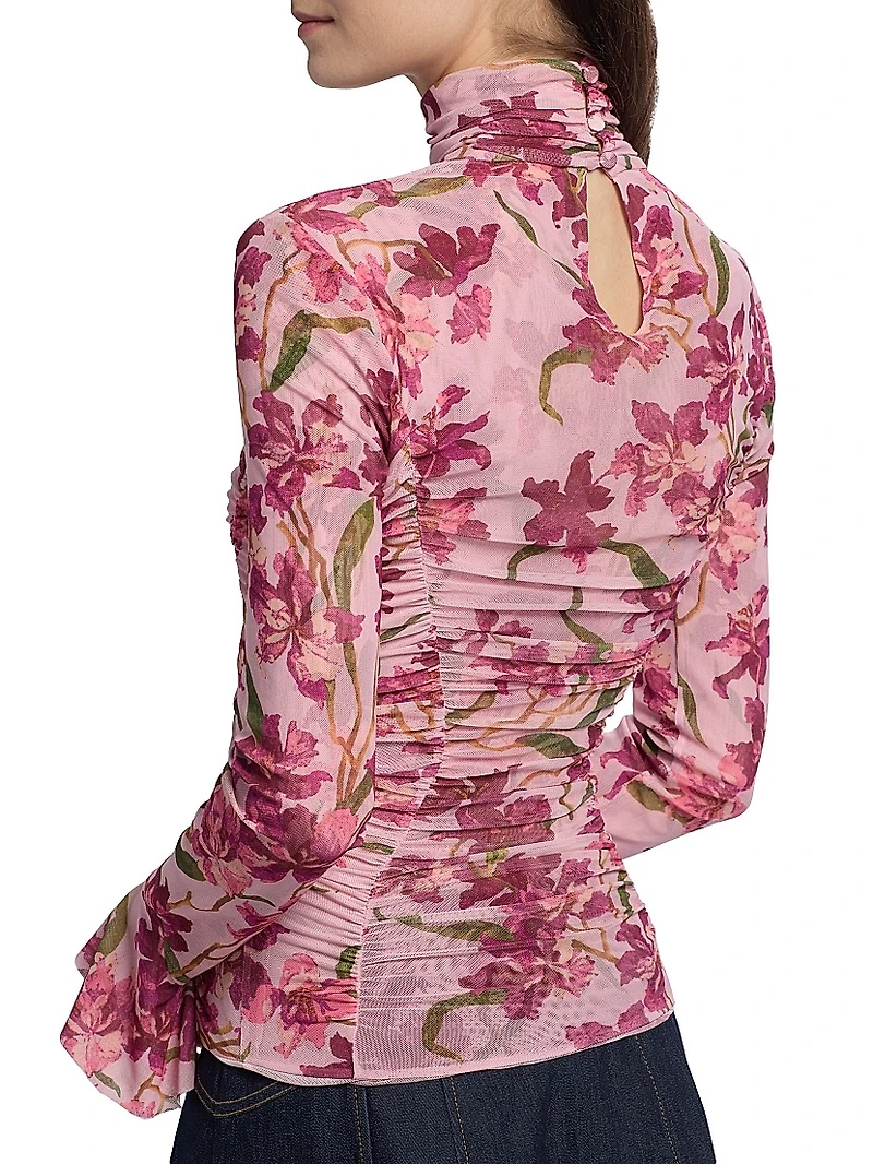 Lucy Floral Fitted Long-Sleeve Ruched Top