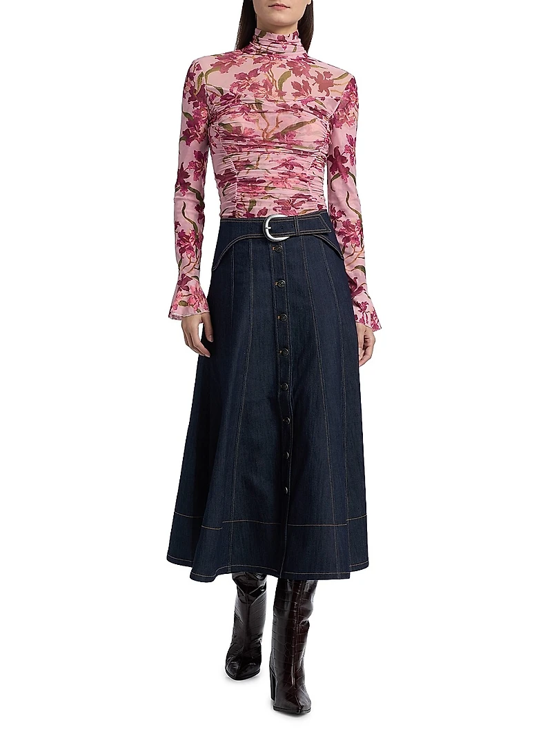 Lucy Floral Fitted Long-Sleeve Ruched Top