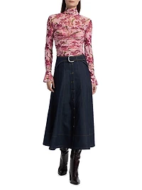 Lucy Floral Fitted Long-Sleeve Ruched Top
