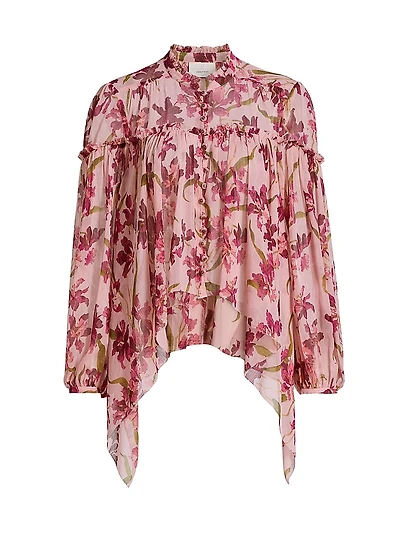Danny Trailing Hibiscus Ruffled High-Low Top