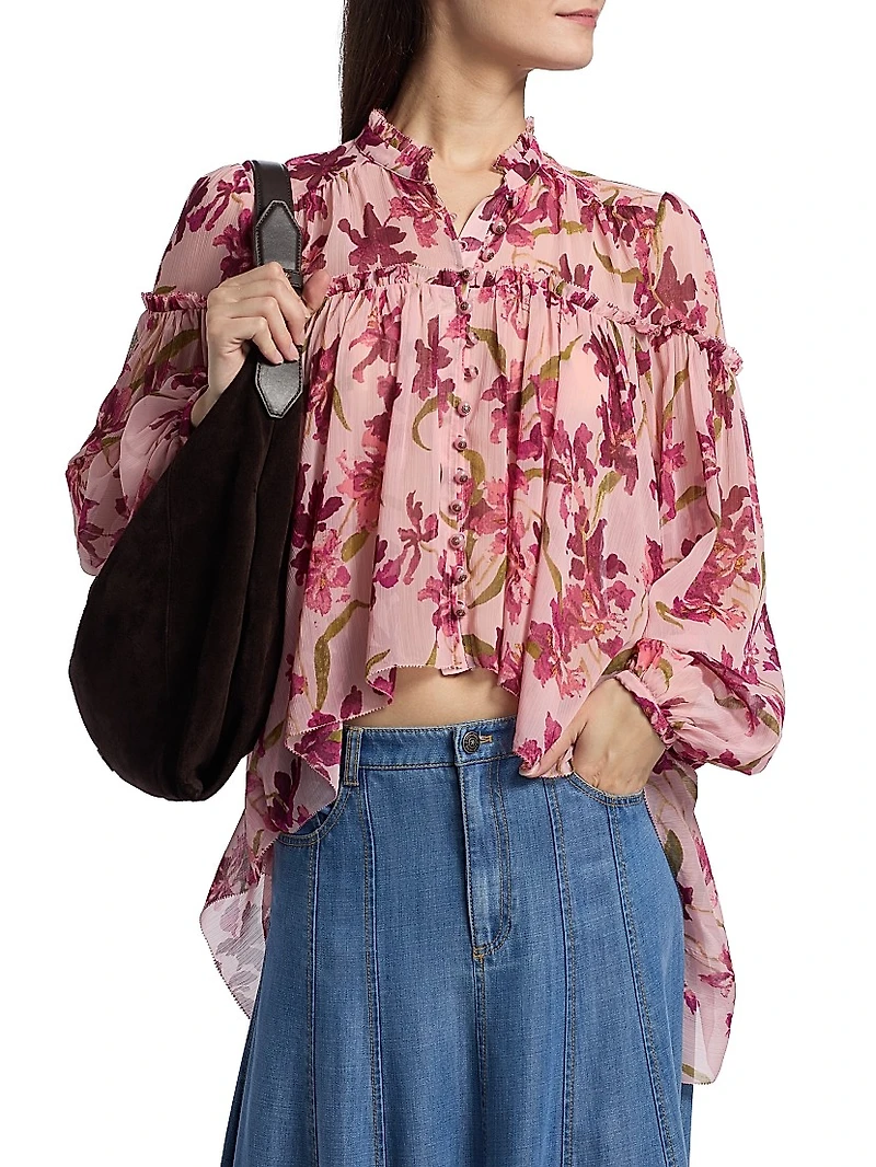 Danny Trailing Hibiscus Ruffled High-Low Top