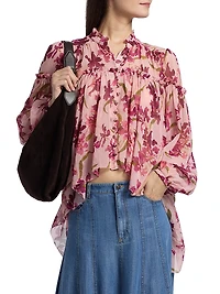 Danny Trailing Hibiscus Ruffled High-Low Top