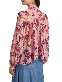 Danny Trailing Hibiscus Ruffled High-Low Top