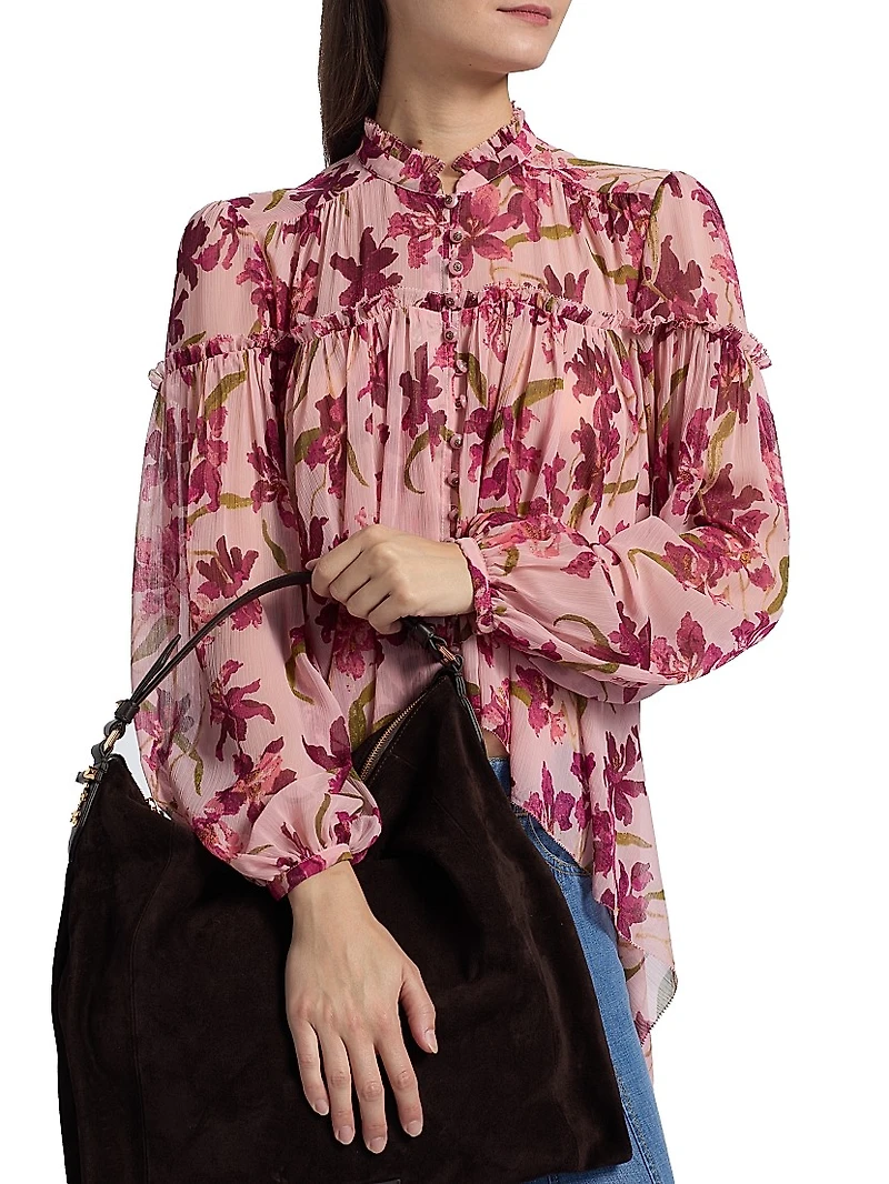 Danny Trailing Hibiscus Ruffled High-Low Top