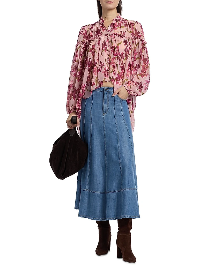 Danny Trailing Hibiscus Ruffled High-Low Top