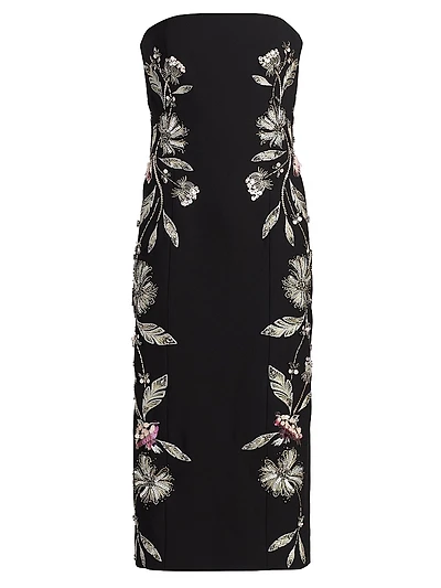 Floral Embellished Strapless Midi-Dress