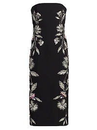 Floral Embellished Strapless Midi-Dress