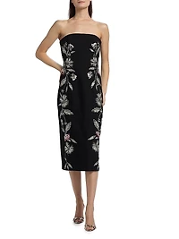 Floral Embellished Strapless Midi-Dress