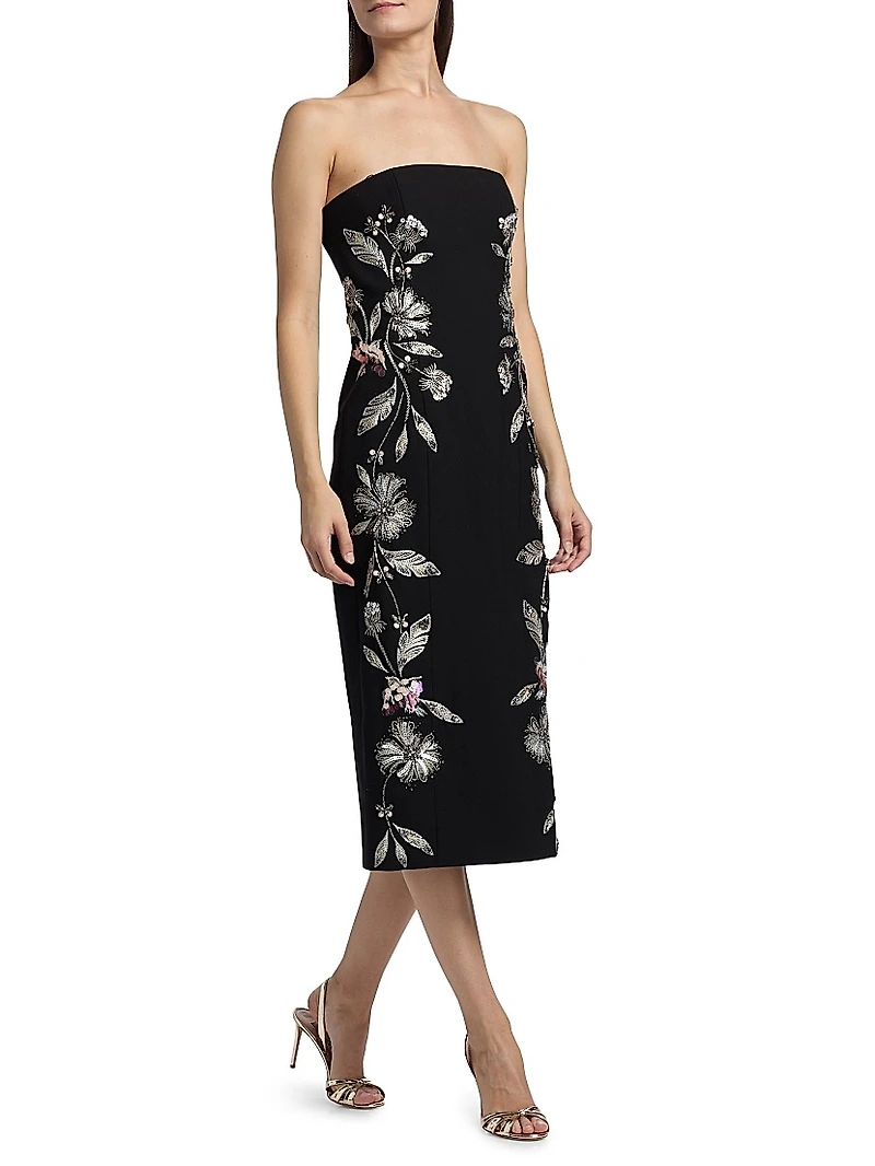 Floral Embellished Strapless Midi-Dress