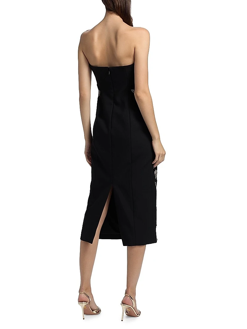 Floral Embellished Strapless Midi-Dress