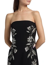 Floral Embellished Strapless Midi-Dress
