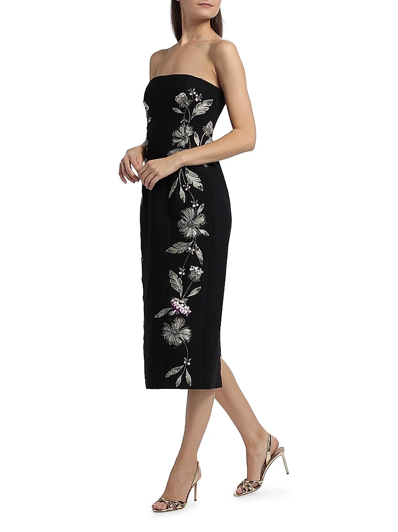 Floral Embellished Strapless Midi-Dress