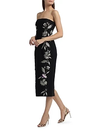Floral Embellished Strapless Midi-Dress