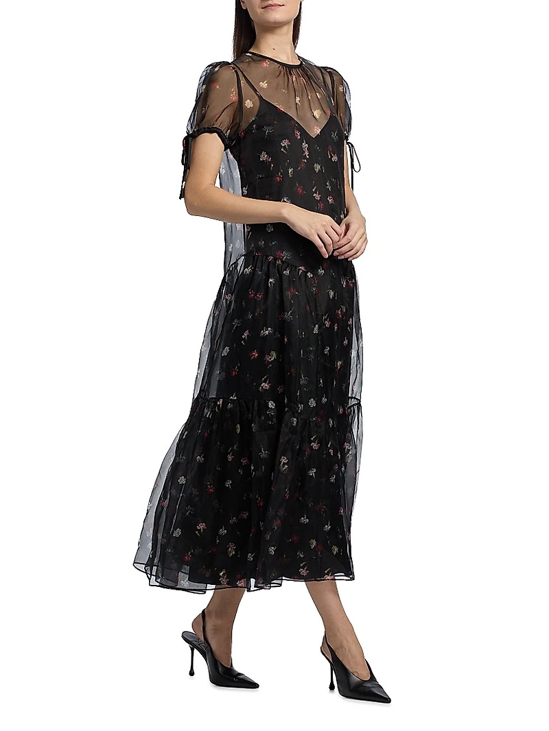 Kaida Floral Silk Midi-Dress