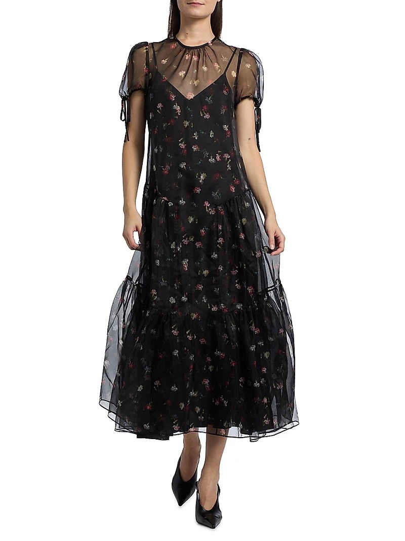 Kaida Floral Silk Midi-Dress