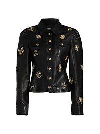 Leila Crystal-Embellished Embroidered Leather Jacket