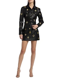 Leila Crystal-Embellished Embroidered Leather Jacket