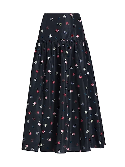 Tumbling Carnations Theora Midi-Skirt