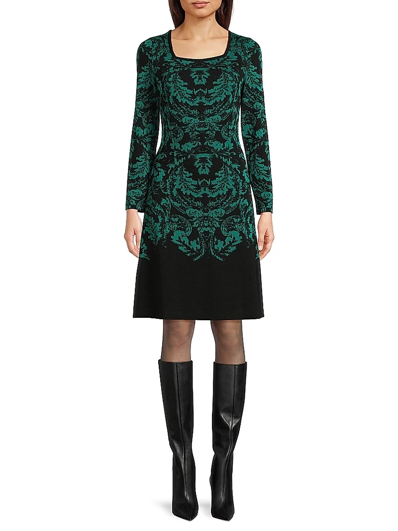Missy Filigree Knit A-Line Knee-Length Dress