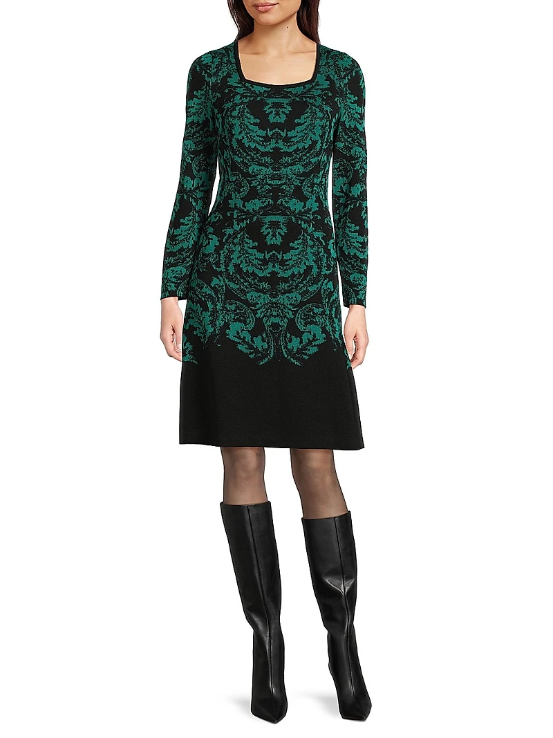Missy Filigree Knit A-Line Knee-Length Dress