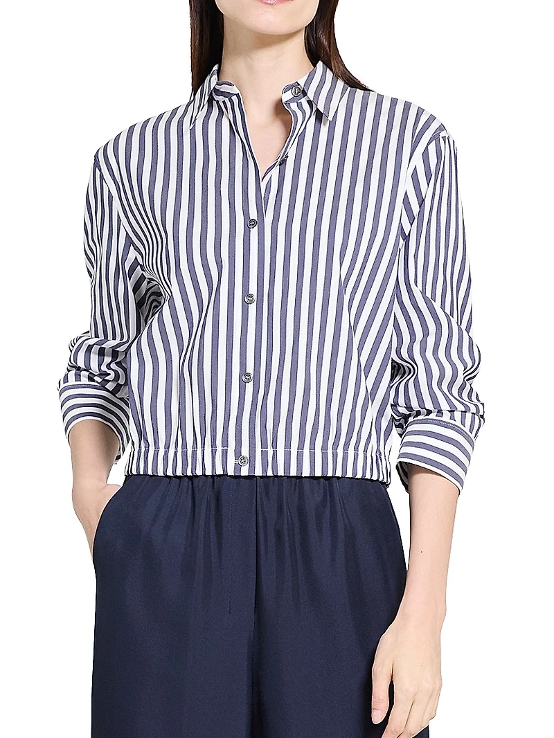 Striped Cotton-Blend Crop Shirt