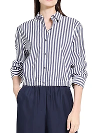 Striped Cotton-Blend Crop Shirt