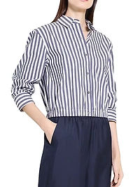 Striped Cotton-Blend Crop Shirt