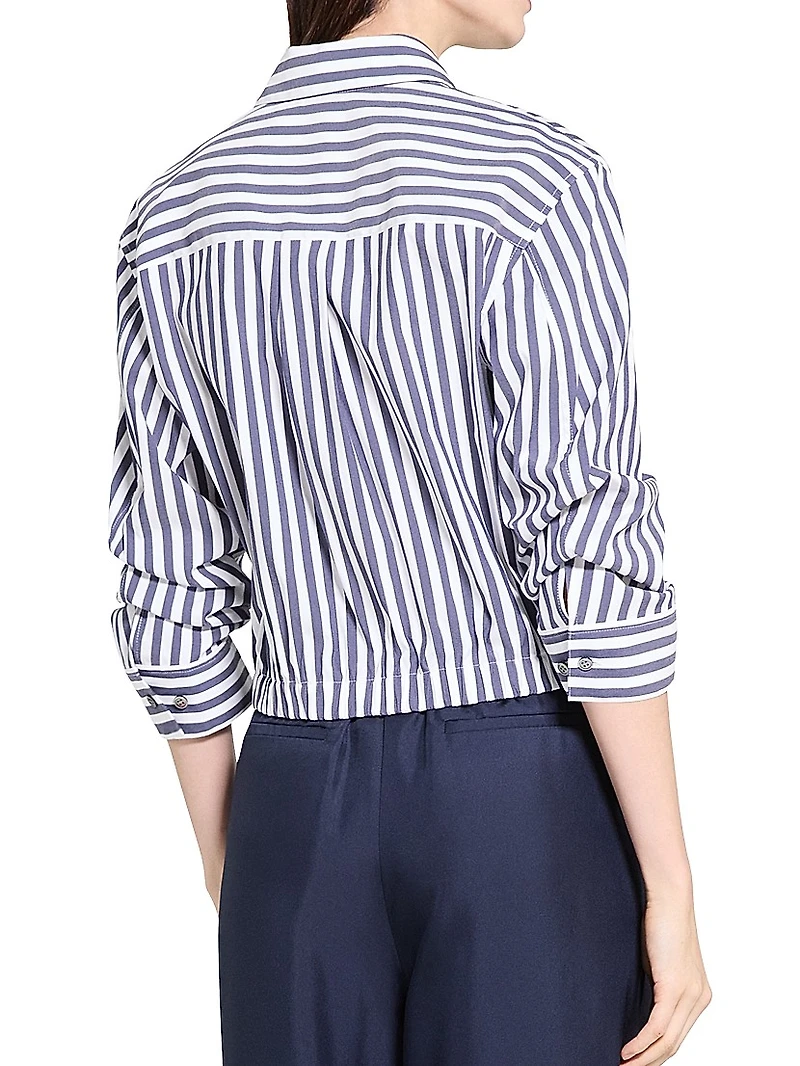 Striped Cotton-Blend Crop Shirt