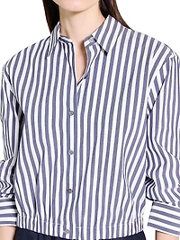 Striped Cotton-Blend Crop Shirt