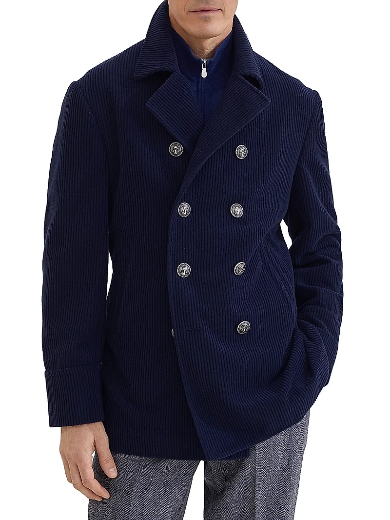 Cashmere Wide Wale Corduroy Pea Coat