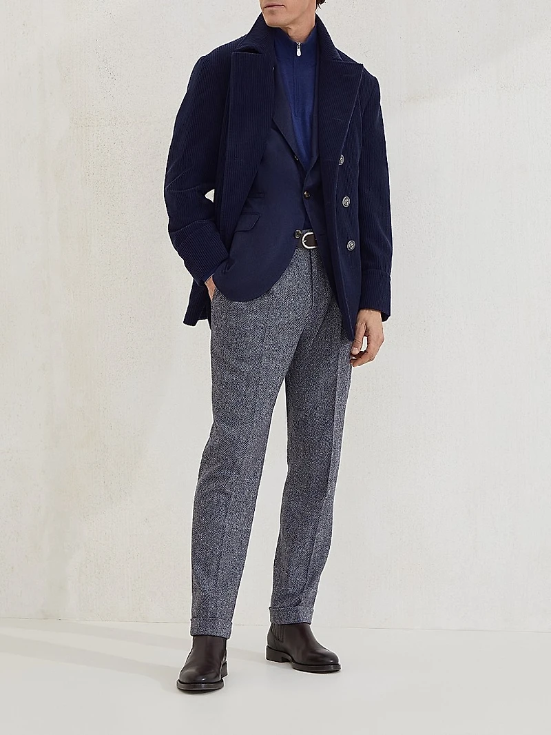 Cashmere Wide Wale Corduroy Pea Coat