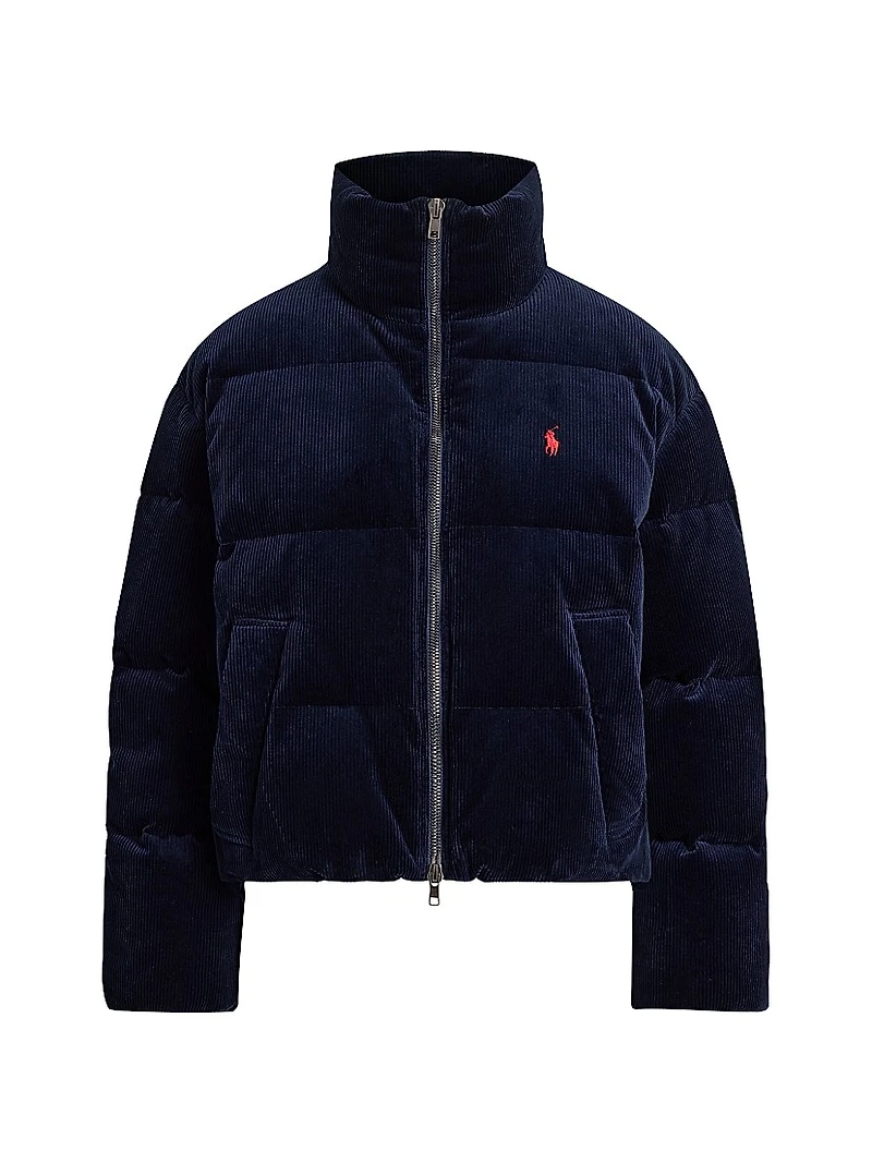 Corduroy Quilted Zip-Front Down Jacket