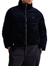 Corduroy Quilted Zip-Front Down Jacket