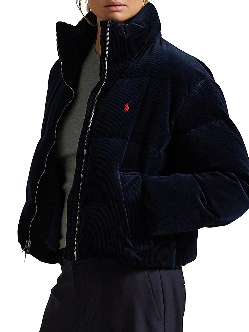 Corduroy Quilted Zip-Front Down Jacket