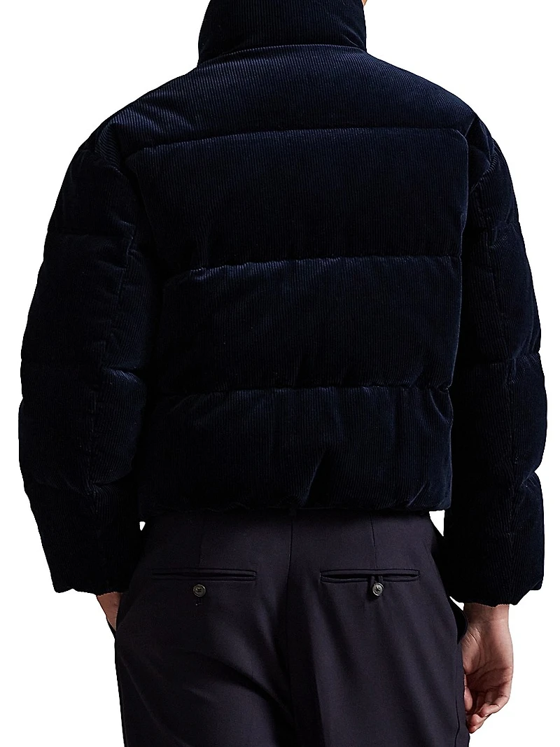 Corduroy Quilted Zip-Front Down Jacket