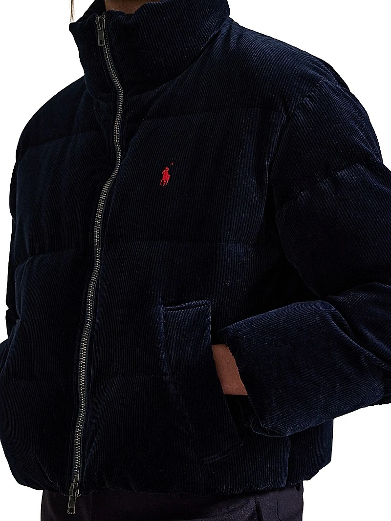 Corduroy Quilted Zip-Front Down Jacket