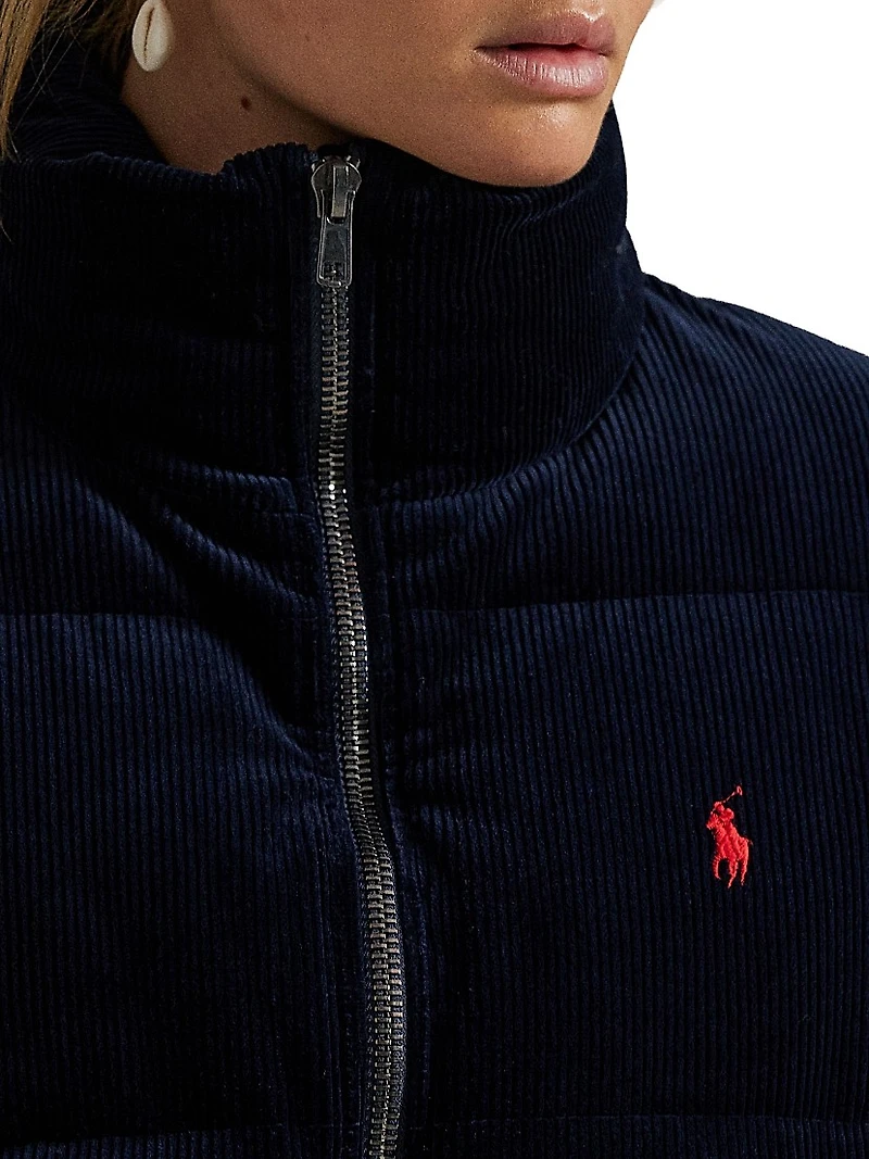 Corduroy Quilted Zip-Front Down Jacket