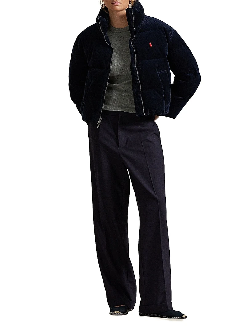 Corduroy Quilted Zip-Front Down Jacket