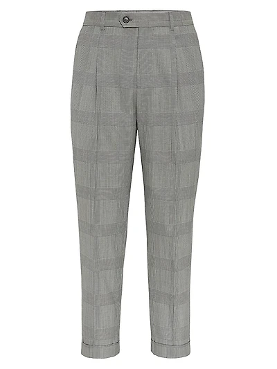 Virgin Wool Prince of Wales Leisure Fit Trousers with Pleat