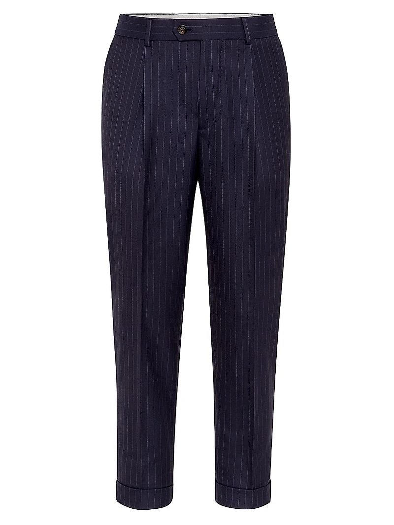 Virgin Wool Chalk Stripe Batavia Leisure Fit Trousers With Pleat