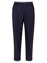 Virgin Wool Chalk Stripe Batavia Leisure Fit Trousers With Pleat