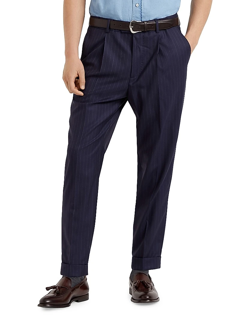 Virgin Wool Chalk Stripe Batavia Leisure Fit Trousers With Pleat